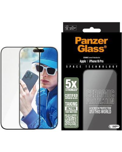 Стъклен протектор PanzerGlass - iPhone 16 Pro, Ceramic, Ultra-Wide Fit - 1