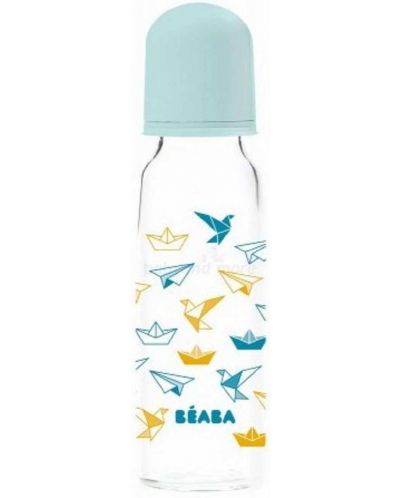 Стъклено шише Beaba - Origami, 250 ml, синьо