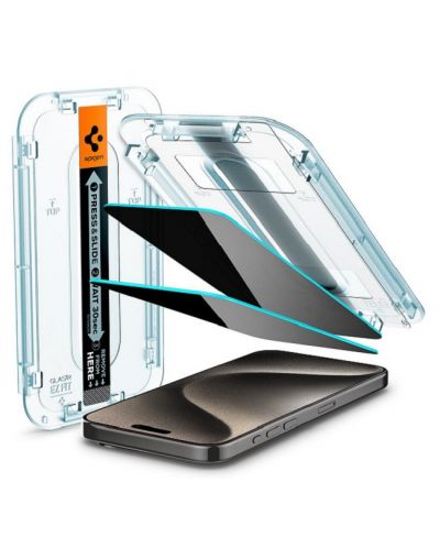 Стъклен протектор Spigen - tR EZ Fit Privacy, iPhone 15 Pro Max - 1