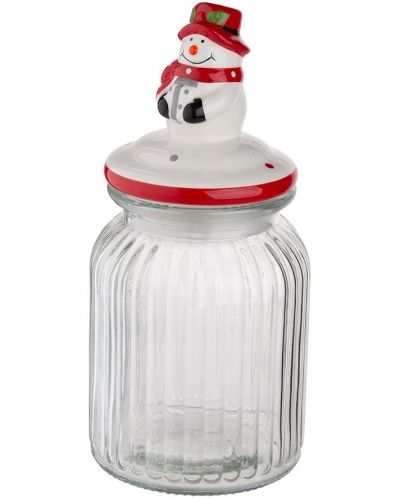 Стъклен буркан с керамичен капак ADS - Snowman, 900 ml - 2