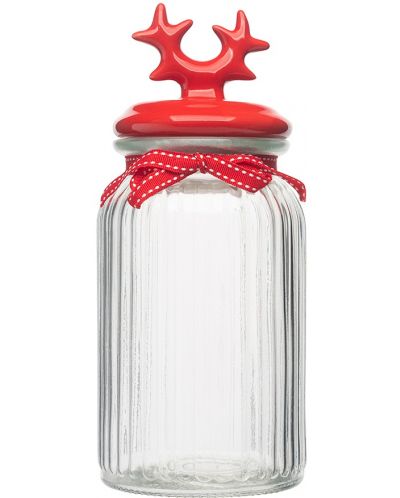 Стъклен буркан с керамичен капак ADS - Horns, 1.25 l, червен - 1