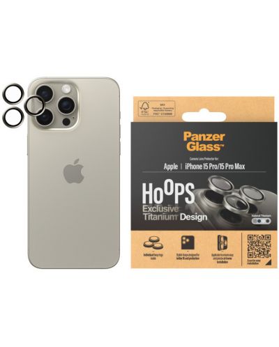 Стъклен протектор за камера PanzerGlass - Titanium Hoops, iPhone15 Pro/15 Pro Max, titanium - 1