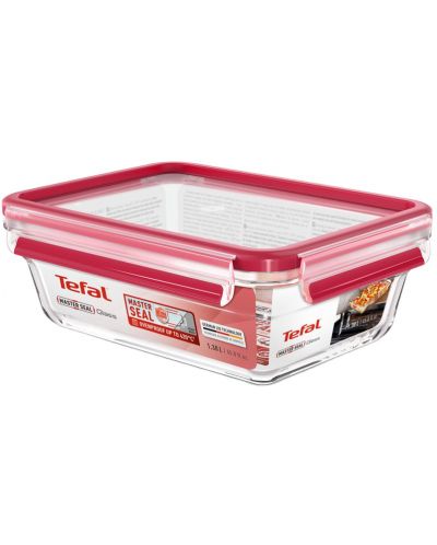 Стъклена кутия за храна Tefal - Clip & Close, 1.3 L, червена - 2