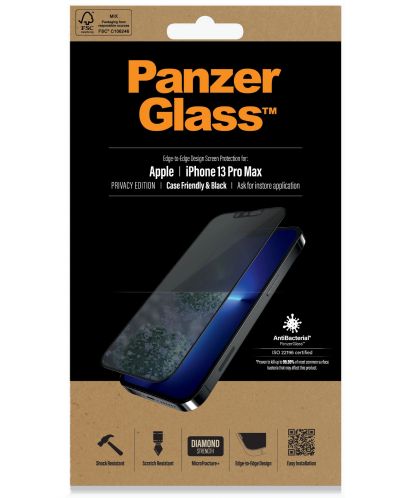 Стъклен протектор PanzerGlass - Privacy AntiBact, iPhone 13 Pro Max - 4