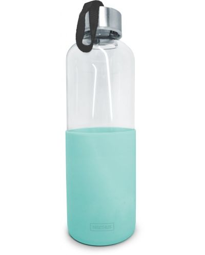 Стъклена бутилка Nerthus - Зелена, силиконов протектор, 600 ml - 1