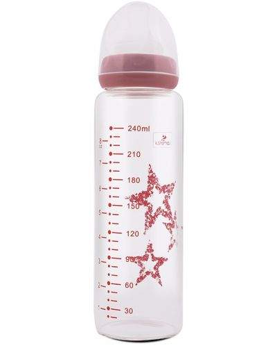 Стъклено шише Lorelli - Anti colic, 240 ml, розово - 1