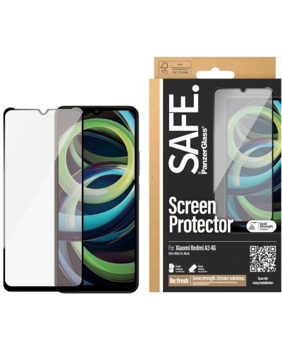 Стъклен протектор Safe - Xiaomi Redmi A3, UWF, черен - 1