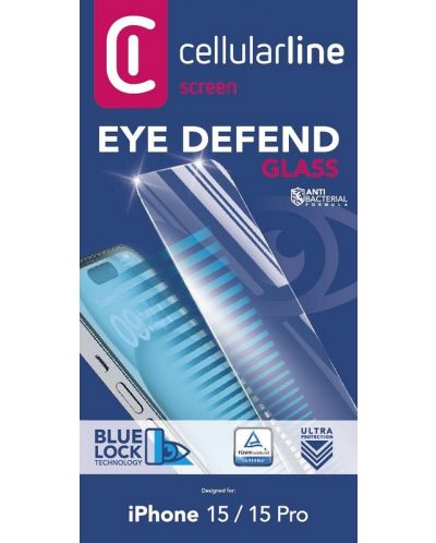 Стъклен протектор Cellularline - Eye Defend, iPhone 15/15 Pro - 3
