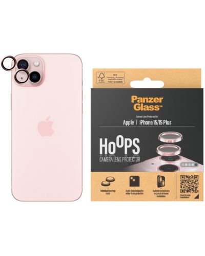 Стъклен протектор за камера PanzerGlass - Hoops, iPhone 15/15 Plus, розов - 1
