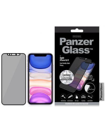 Стъклен протектор PanzerGlass - Privacy CamSlide, iPhone XR/11, Swarovski - 1