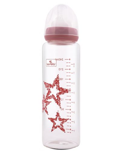 Стъклено шише Lorelli - Anti colic, 240 ml, розово - 2