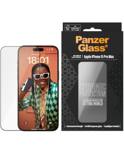 Стъклен протектор PanzerGlass- Ceramic Protection, iPhone 15 Pro Max, UWF, черен - 1