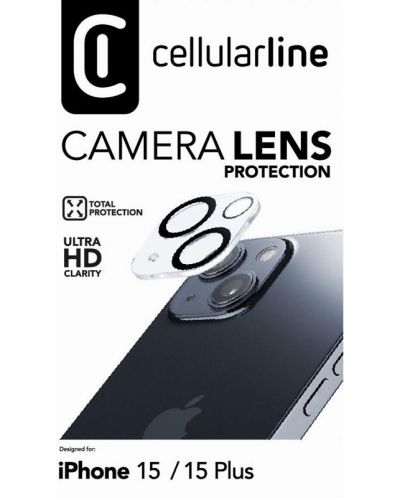 Стъклен протектор Cellularline - Camera Lens, iPhone 15/15 Plus - 4