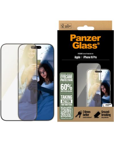 Стъклен протектор PanzerGlass - iPhone 16 Pro, EyeCare, Ultra-Wide Fit - 1