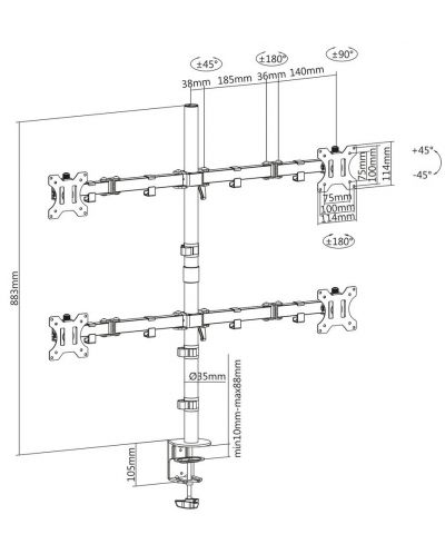 Стойка за 4 монитора ACT - AC8304, 32″, за бюро, 32 kg, черна - 6