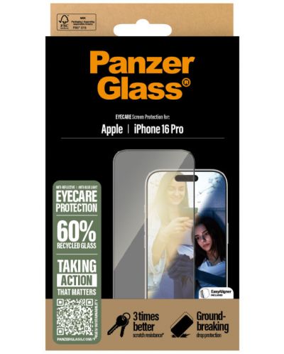 Стъклен протектор PanzerGlass - iPhone 16 Pro, EyeCare, Ultra-Wide Fit - 3