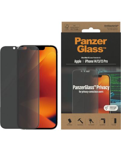 Стъклен протектор PanzerGlass - Privacy AntiBact UWF, iPhone 14/13/13 Pro - 1
