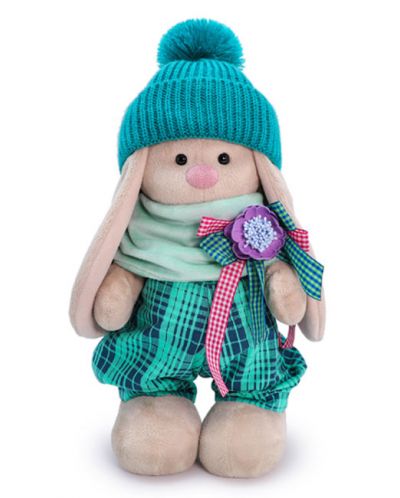 Плюшена играчка Budi Basa - Зайка Ми, с кариран гащеризон и зимна шапка, 25 cm - 1