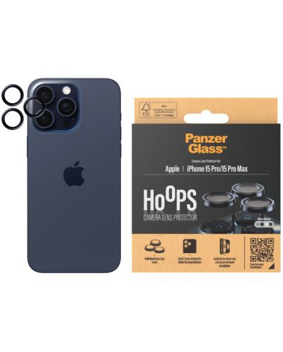 Стъклен протектор за камера PanzerGlass - Hoops , iPhone 15 Pro/Pro Max, син - 1