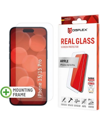 Стъклен протектор Displex - Real 2D, iPhone 15/15 Pro - 1