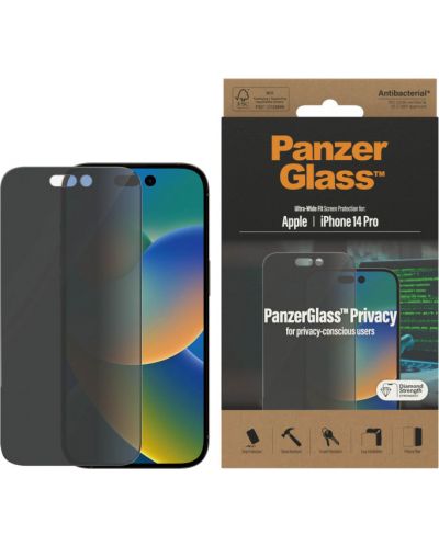 Стъклен протектор PanzerGlass - Privacy AntiBact UWF, iPhone 14 Pro - 1