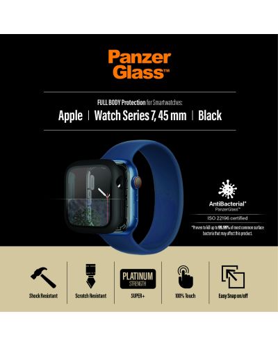 Стъклен протектор PanzerGlass - AntiBact, Apple Watch 7, 45 mm, черен - 4