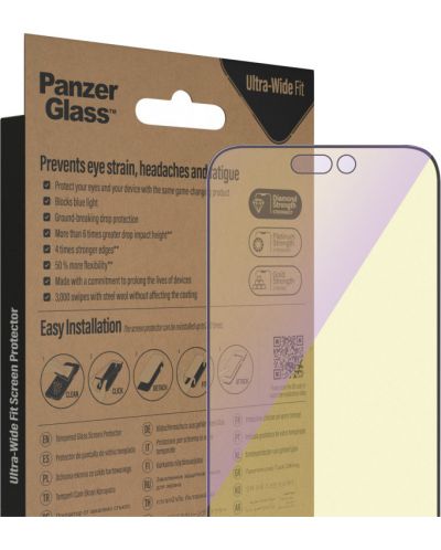 Стъклен протектор PanzerGlass - AntiBact/Bluelight, iPhone 14 Pro Max - 6