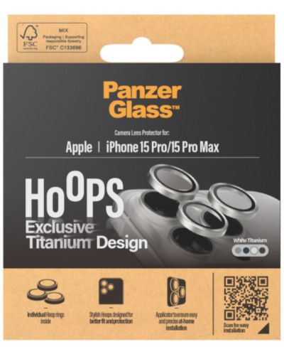 Стъклен протектор за камера PanzerGlass - Titanium Hoops, iPhone 15 Pro/15 Pro Max, бял - 4