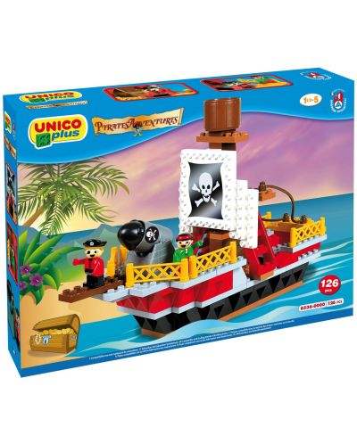 Детски конструктор Unico Plus - Пиратски кораб, 128 части - 1