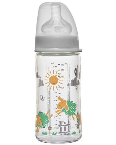 Бебешко стъклено шише NIP - Wide-Neck, Flow M, 240 ml, 6+ м - 1