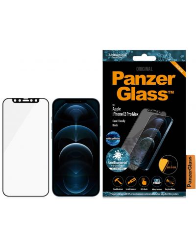 Стъклен протектор PanzerGlass - AntiBact, iPhone 12 Pro Max, черен - 1