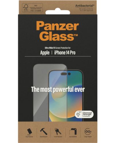 Стъклен протектор PanzerGlass - AntiBact UWF, iPhone 14 Pro - 3