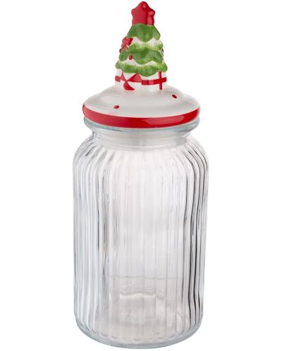 Стъклен буркан с керамичен капак ADS - Christmas tree, 1.25 l - 2