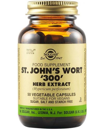 St. John's Wort 300 Herb Extract, 50 растителни капсули, Solgar - 1