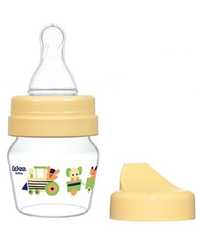 Стъклено шише Wee Baby Mini, с 2 накрайника, 30 ml, жълто - 1