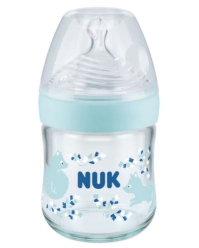 Стъклено шише NUK Nature Sense - Temperature control, Softer, 120 ml, синьо - 1