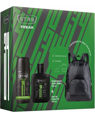 STR8 Freak Комплект - Тоалетна вода и Део спрей, 100 + 150 ml + Раница - 1