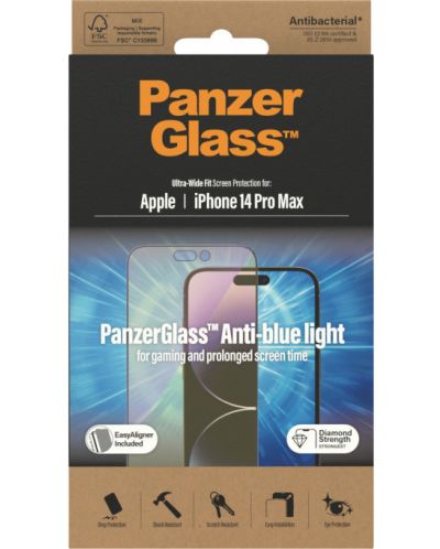 Стъклен протектор PanzerGlass - AntiBact/Bluelight, iPhone 14 Pro Max - 3