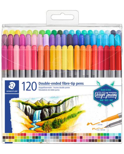 Цветни двувърхи флумастери Staedtler Design Journey - 120 цвята - 1
