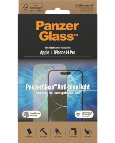 Стъклен протектор PanzerGlass - AntiBact/Bluelight, iPhone 14 Pro - 3