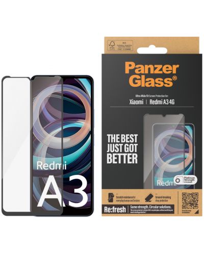 Стъклен протектор PanzerGlass - Xiaomi Redmi A3 4G, UWF, черен - 1