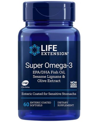Super Omega-3, 60 стомашно-устойчиви софтгел капсули, Life Extension - 1