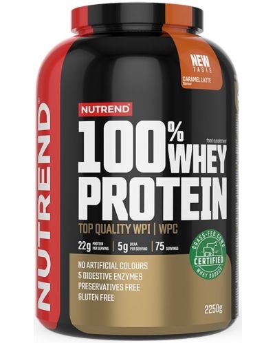 100% Whey Protein, лате карамел, 2250 g, Nutrend - 1