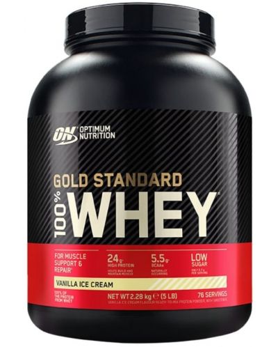 Gold Standard 100% Whey, ванилов сладолед, 2.27 kg, Optimum Nutrition - 1