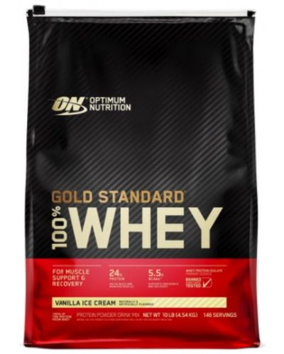 Gold Standard 100% Whey, ванилов сладолед, 4.54 kg, Optimum Nutrition - 1