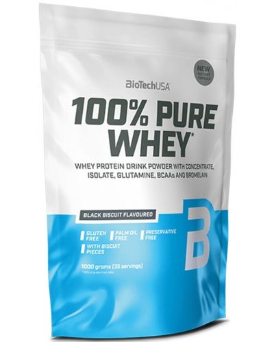 100% Pure Whey, черна бисквита, 1000 g, BioTech USA - 1