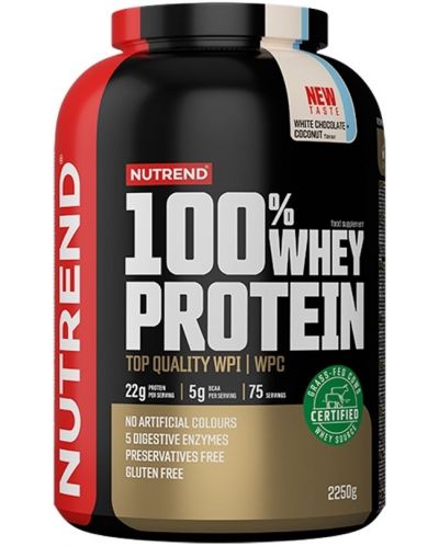 100% Whey Protein, бял шоколад с кокос, 2250 g, Nutrend - 1
