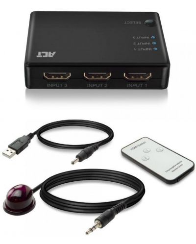 Суич ACT - AC7845, 4K HDMI, 3 порта, с дистанционно, черен - 3