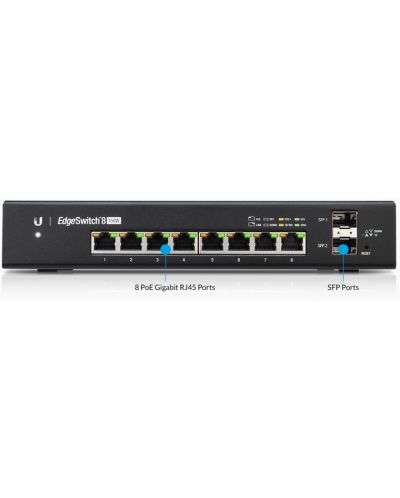 Суич Ubiquiti - EdgeSwitch 150W, 10 порта, черен - 1