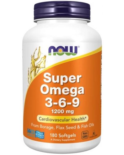 Super Omega 3-6-9, 1200 mg, 180 гел капсули, Now - 1